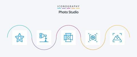 pack d'icônes bleu studio photo 5 comprenant. ouverture. la photographie. se concentrer vecteur
