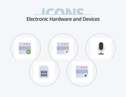 appareils icône plate pack 5 conception d'icônes. microphone. diffuser. base de données. l'audio. modifier vecteur