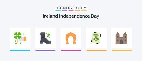 pack d'icônes plat 5 de la fête de l'indépendance de l'irlande, y compris la croix. cathédrale. fer à cheval. grand. monde. conception d'icônes créatives vecteur