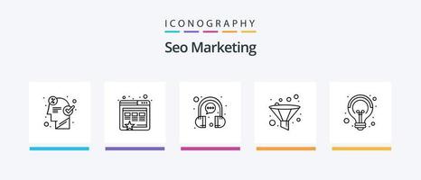 pack d'icônes seo marketing line 5, y compris la caisse. référencement. indiquer. idée. campagnes. conception d'icônes créatives vecteur