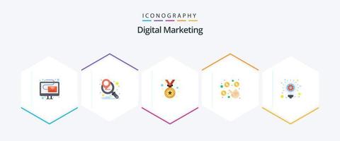 marketing numérique 25 pack d'icônes plates comprenant une idée d'entreprise. idée. médaille. ampoule. par vecteur