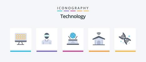 pack d'icônes de technologie plate 5, y compris l'adn. technologie. monde. intelligent. électronique. conception d'icônes créatives vecteur