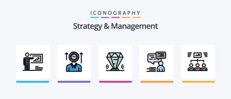 stratégie et ligne de gestion remplies de 5 packs d'icônes, y compris la tour. château. emploi. homme. soutien. conception d'icônes créatives vecteur