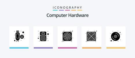 pack d'icônes glyphe 5 de matériel informatique, y compris le matériel. données. ordinateur. ordinateur. pouvoir. conception d'icônes créatives vecteur