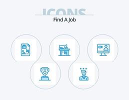 trouver un emploi pack d'icônes bleues 5 conception d'icônes. emploi. bureau. chemin. ordinateur portable. sac vecteur