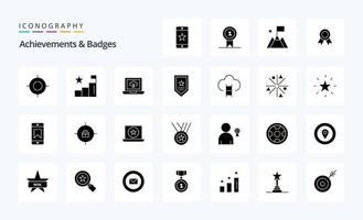 25 badges de réalisations pack d'icônes de glyphe solide vecteur