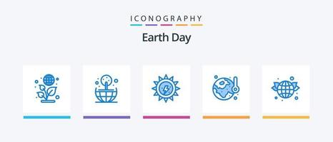 pack d'icônes bleues du jour de la terre 5, y compris le monde. Terre. électricité. thermie. énergie. conception d'icônes créatives vecteur