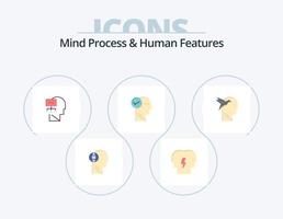 processus mental et caractéristiques humaines pack d'icônes plat 5 conception d'icônes. forme imaginaire. solution. esprit. diriger. diriger vecteur
