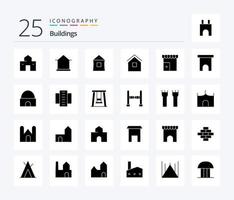bâtiments 25 pack d'icônes de glyphes solides, y compris le bâtiment de la ville. appartements. boutique. immobilier. bâtiment islamique vecteur