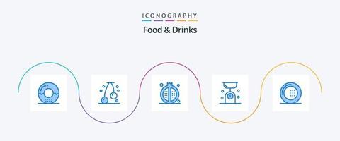 pack d'icônes bleues de 5 aliments et boissons, y compris l'équilibre de la cuisine. équilibre alimentaire. cuisson. nourriture. Grenade vecteur