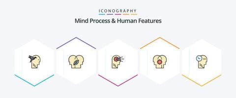 processus mental et fonctionnalités humaines pack de 25 icônes remplies, y compris l'esprit. paramètre. cognitif. esprit. cerveau vecteur