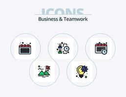 pack d'icônes remplies de ligne d'affaires et de travail d'équipe 5 conception d'icônes. boutique. chronomètre. ampoule. bureau. projet vecteur