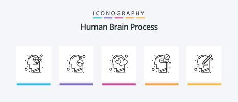 pack d'icônes 5 de la ligne de processus du cerveau humain, y compris la tête. vue des yeux. médecine. vision. humain. conception d'icônes créatives vecteur
