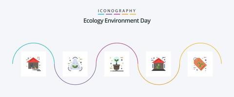 pack d'icônes écologie plat 5, y compris l'alimentation. vert. recycler. énergie. éclairage vecteur