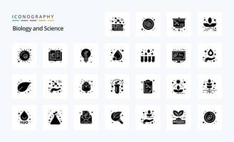 pack d'icônes de 25 glyphes solides de biologie vecteur