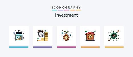 ligne d'investissement remplie de 5 packs d'icônes, y compris les mains. pièces de monnaie. des économies. arbre. croissance. conception d'icônes créatives vecteur
