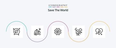 sauvez le pack d'icônes de la ligne 5 du monde, y compris le cœur. nuage. fusion. des arbres. environnement vecteur