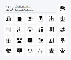 science et technologie pack d'icônes de 25 glyphes solides, y compris la science. laboratoire. modification génétique. entonnoir. laboratoire chimique vecteur