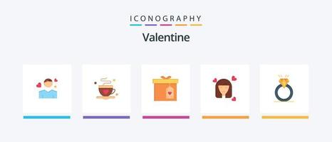 pack d'icônes valentine flat 5 comprenant une boîte-cadeau. jour. aimer. valentines. aimer. conception d'icônes créatives vecteur