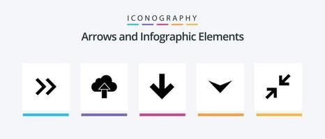 pack d'icônes flèche glyphe 5 comprenant. Zoom. bas. flèche. suivant. conception d'icônes créatives vecteur