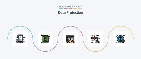 ligne de protection des données remplie de 5 icônes plates, y compris sécurisées. sécurité. biscuits. recherche. bogue vecteur