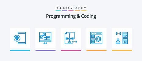 programmation et codage pack d'icônes bleu 5, y compris développer. application. développer. déposer. développement. conception d'icônes créatives vecteur