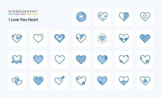 pack d'icônes de 25 coeurs bleus vecteur