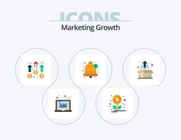pack d'icônes plates de croissance marketing 5 conception d'icônes. boîte. notification. réalisation. cloche. mission vecteur