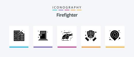 pack d'icônes pompier glyphe 5, y compris la protection. sapeur pompier. feu. feu. hélicoptère. conception d'icônes créatives vecteur