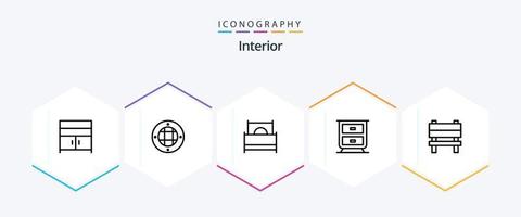 pack d'icônes intérieur de 25 lignes comprenant des meubles. banc. lit. intérieur. intérieur vecteur