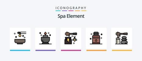 ligne d'éléments de spa remplie de 5 packs d'icônes comprenant du miel. spa. bougie. potion. élément. conception d'icônes créatives vecteur