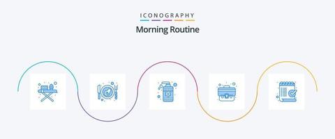 pack d'icônes bleues de routine du matin 5, y compris la marque. liste de contrôle. spa. vérifier. valise vecteur