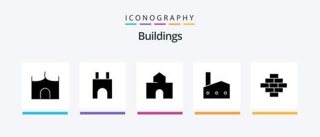 pack d'icônes glyphe 5 de bâtiments, y compris la construction. briques. repère. centrale nucléaire. installation industrielle. conception d'icônes créatives vecteur