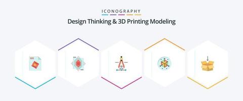 design thinking et d printing modeling 25 pack d'icônes plates, y compris l'éducation. flèche. dessin. boîte. modification vecteur