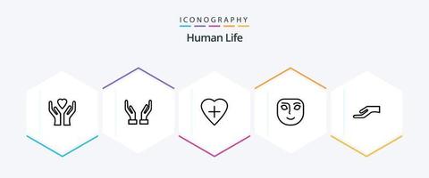 pack d'icônes humaines de 25 lignes comprenant. partager. cœur humain. main. sourire vecteur