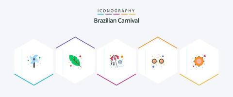 Carnaval brésilien 25 pack d'icônes plates comprenant. musical. vacances. musique. faire la fête vecteur