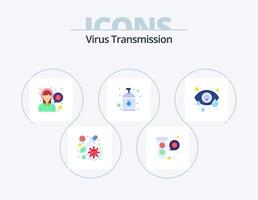 pack d'icônes plat de transmission de virus 5 conception d'icônes. œil. désinfectant. diriger. main. virus vecteur