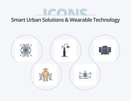 solutions urbaines intelligentes et ligne de technologie portable rempli pack d'icônes 5 conception d'icônes. Wifi. lumières. alerte. société. technologie vecteur