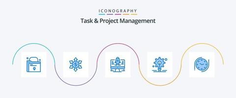 pack d'icônes bleues de gestion de tâches et de projets 5 comprenant. Commencez. montre. horloge vecteur