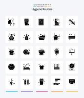 routine d'hygiène créative pack d'icônes noires unies de 25 glyphes tels que cosmétiques. brosse. miroir. produit. nettoyage vecteur