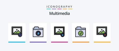 ligne multimédia remplie de 5 packs d'icônes comprenant. photo. données. nuage. conception d'icônes créatives vecteur