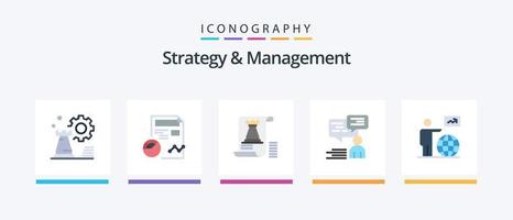 pack d'icônes plat 5 de stratégie et de gestion, y compris le support. discuter. analytique. fort. la tour. conception d'icônes créatives vecteur