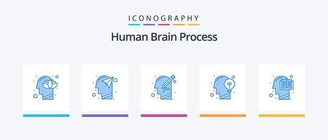 pack d'icônes bleues de processus de cerveau humain 5, y compris humain. communication. esprit. écrire. esprit. conception d'icônes créatives vecteur