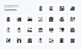 pack d'icônes de glyphe solide de 25 éléments de la ville vecteur