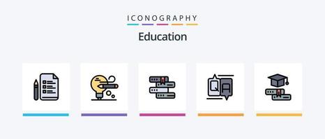 ligne d'éducation remplie de 5 packs d'icônes, y compris oneducation. mobile. déposer. éducation. ampoule. conception d'icônes créatives vecteur