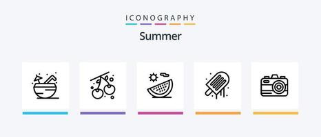pack d'icônes de la ligne d'été 5, y compris la décoration. diriger le bateau. plage. pilotage. plage. conception d'icônes créatives vecteur