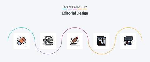 ligne de conception éditoriale remplie de pack d'icônes plat 5, y compris les mains. éducation. créatif. document. navigateur vecteur