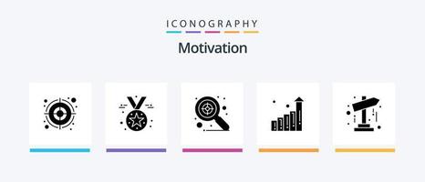 pack d'icônes de glyphe de motivation 5 comprenant. aiguille. recherche. carte. statistiques. conception d'icônes créatives vecteur