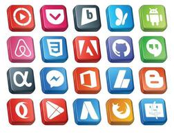 pack de 20 icônes de médias sociaux, y compris les annonces d'opéra adobe adsense messenger vecteur