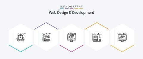 conception et développement Web pack d'icônes de 25 lignes, y compris le fichier. créatif. dossier. ordinateur. outil d'édition vecteur